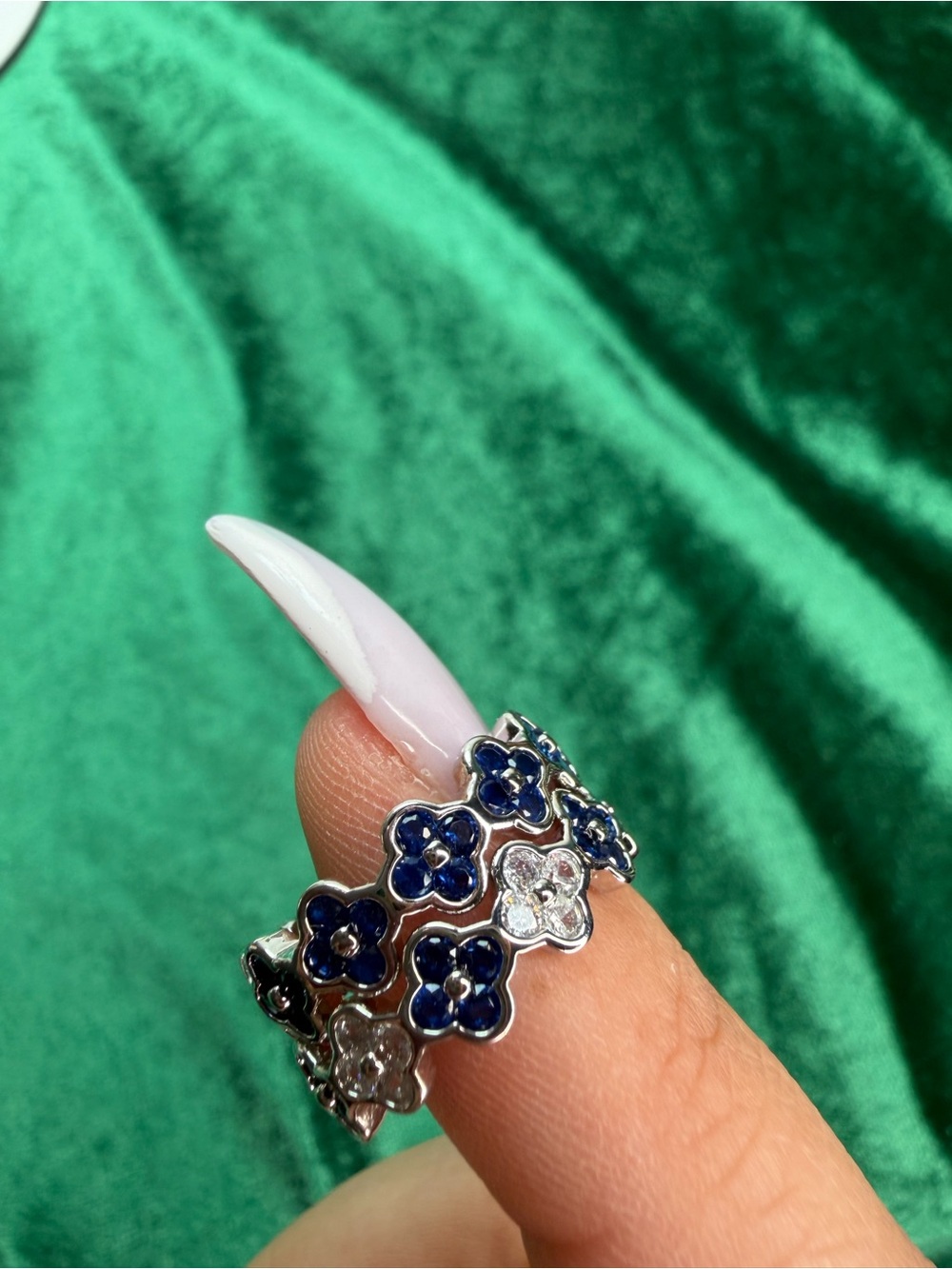 14K Gold Plated Blue Floral Adjustable Ring - Women Jewelry